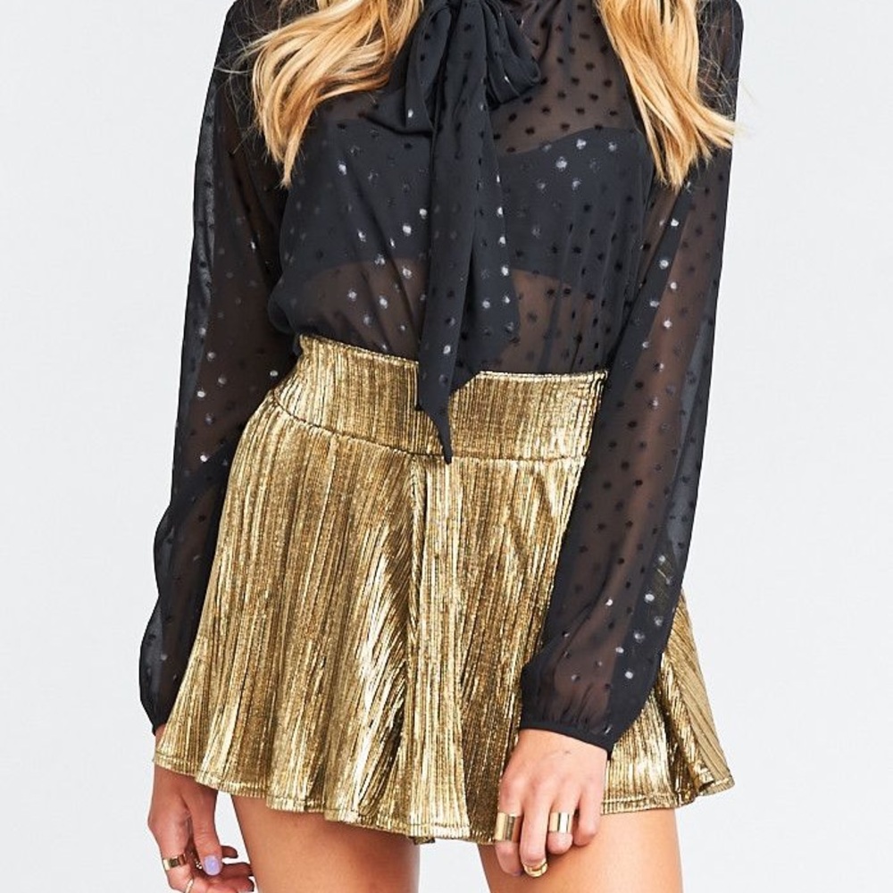 Show Me Your Mumu Gold Pleated Flowy shorts